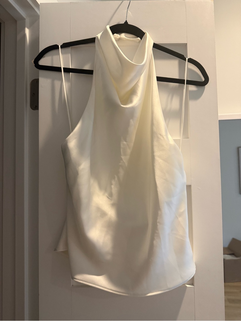 Zara Ivory Satin Cowl Halter Top